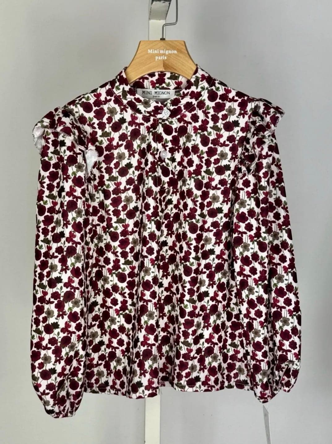 Chemise fleurie à volants, Bordeaux fleuri